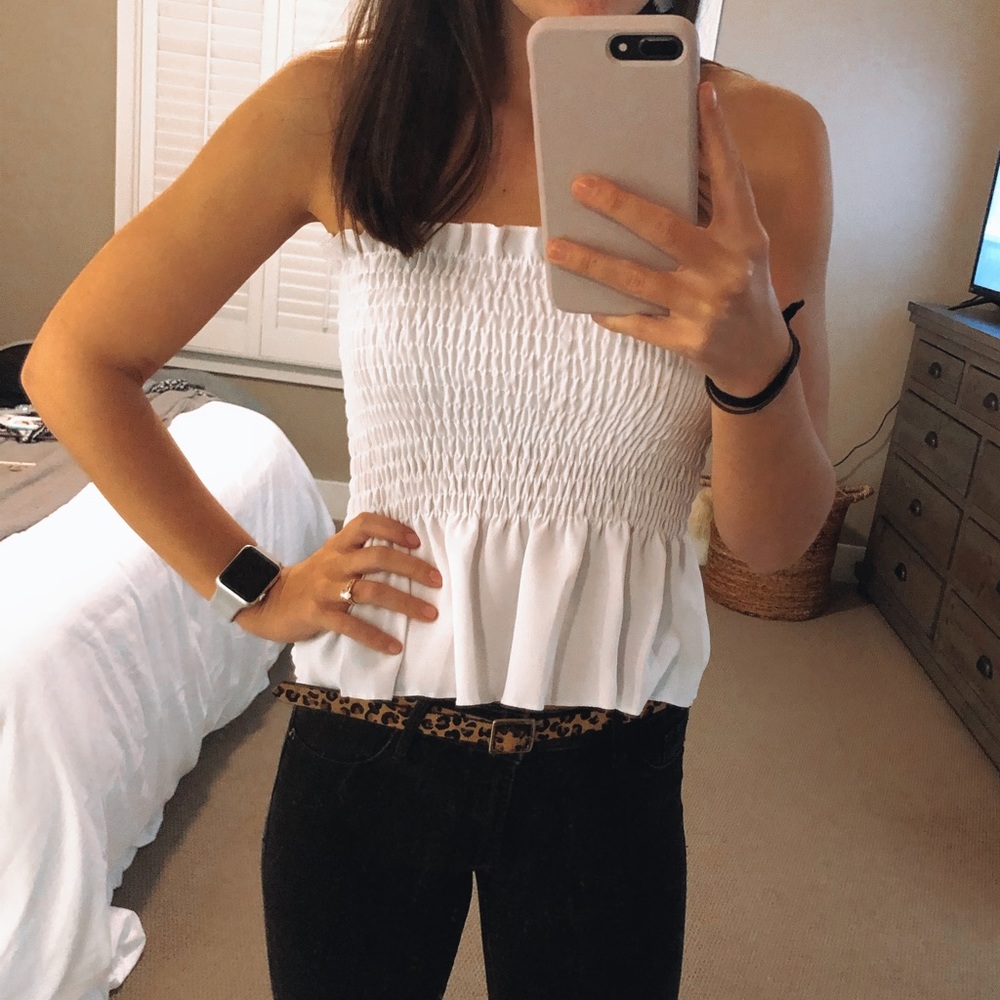 White smocked tube top